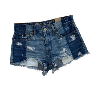 American Eagle denim shorts Size 0 two tone cut offs